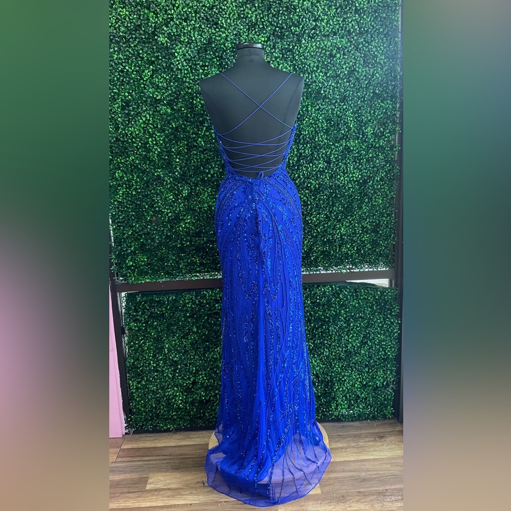 Primavera Couture Royal Blue Beaded Prom Dress - Picture 2 of 4